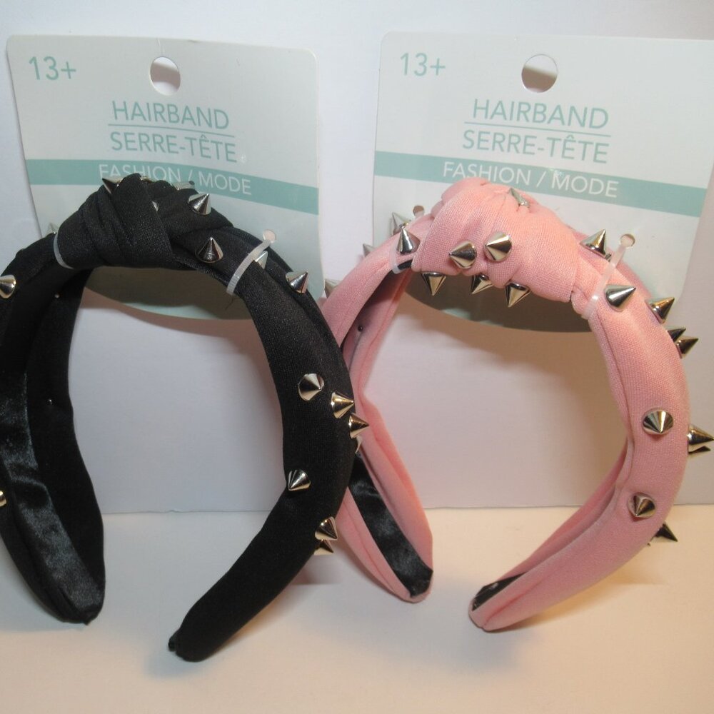 1 Black & 1 Pink Studded Spiked Knotted Headband Punk Alt Goth Kawaii Emo New